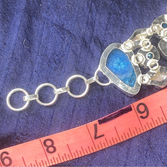 Sale* Mermaid Druzy Agate + Blue Quartz + Biwa Pearl statement bracelet - Picture 11 of 16